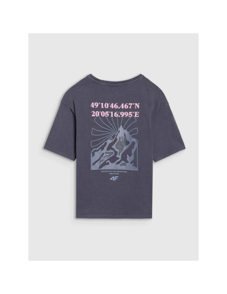 T-shirt oversize z nadrukiem dziewczęcy 4f 4fjwss25ttshf1853-22s
