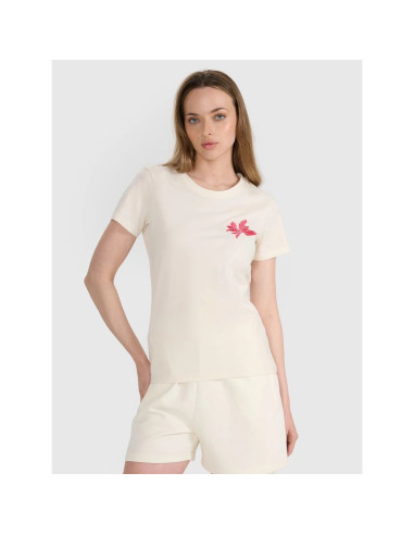 T-shirt regular z nadrukiem damski 4f 4frss25ttshf2693-11s