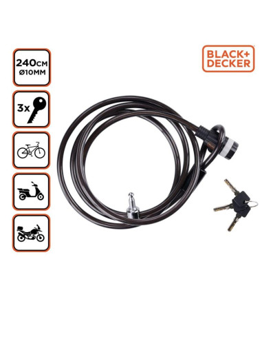 Zapięcie rowerowe linka na zamek 10x2400mm family black+decker