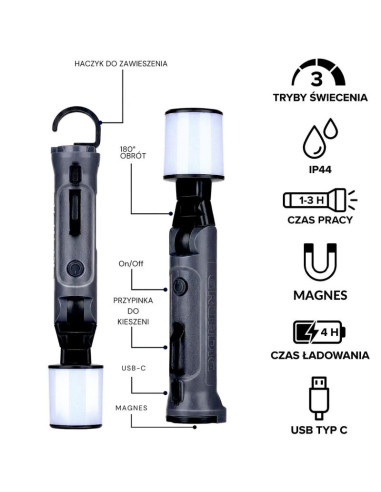 Latarka turystyczna led grundig 1200mah