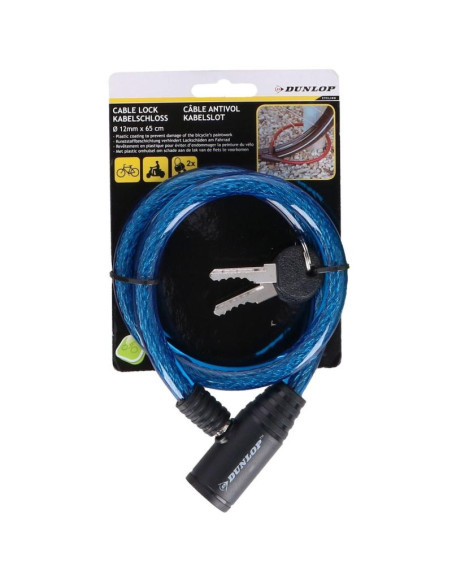 Zapięcie rowerowe spiralne na klucz 1.2x65cm niebieskie dunlop