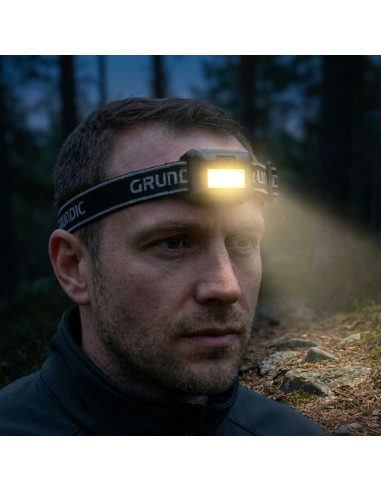 Latarka czołowa turystyczna led cob grundig - czarny