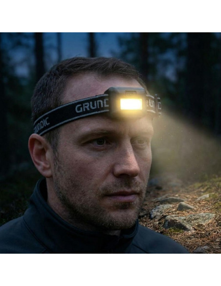 Latarka czołowa turystyczna led cob grundig - czarny