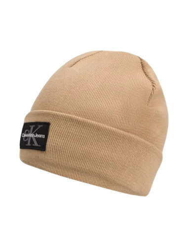 Czapka zimowa calvin klein ck logo beanie beżowa - lz04d8080g-pf2