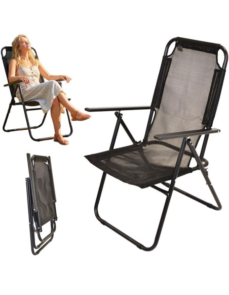 Krzesło turystyczne z podłokietnikami 61x66x65-108cm składane czarne enero camp