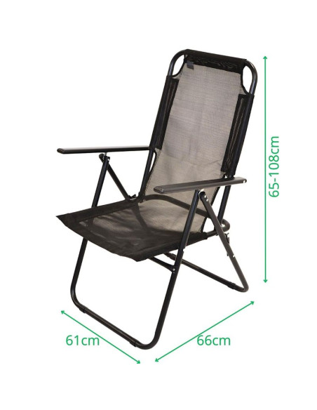 Krzesło turystyczne z podłokietnikami 61x66x65-108cm składane czarne enero camp