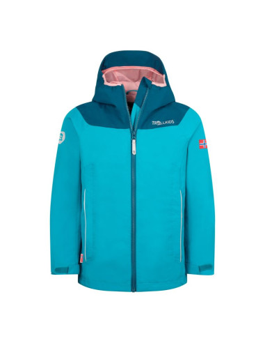 Kurtka trollkids bergen waterproof mgła akwamarynowa/niebieski portowy/brzoskwinia mellow (611-137)