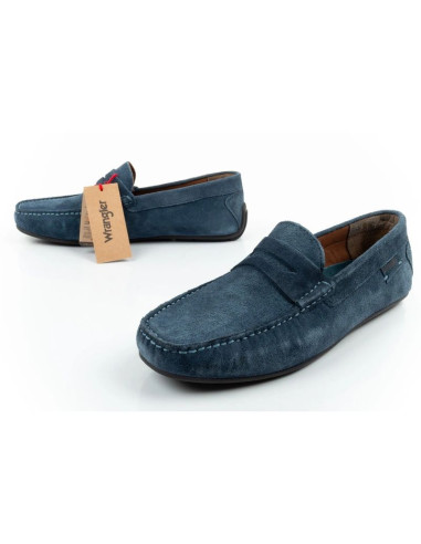 Wrangler buty męskie półbuty mokasyny maifield suede skóra naturalna granatowe