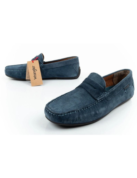 Wrangler buty męskie półbuty mokasyny maifield suede skóra naturalna granatowe