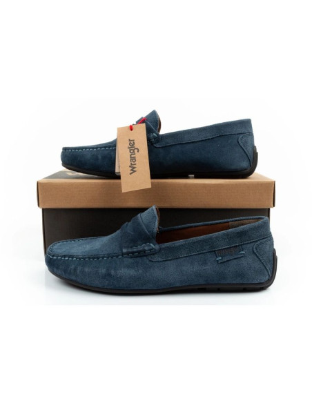 Wrangler buty męskie półbuty mokasyny maifield suede skóra naturalna granatowe