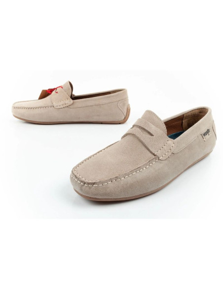 Wrangler buty męskie półbuty mokasyny maifield suede skóra naturalna beżowe