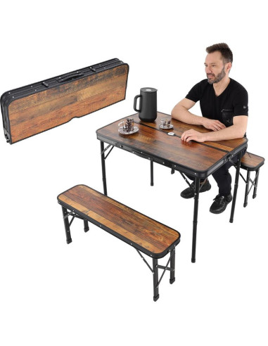 Stolik turystyczny składany kempingowy 90x60x70cm i 2 ławki 87x23x39cm drewno