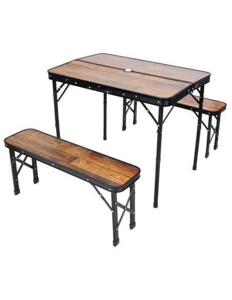 Stolik turystyczny składany kempingowy 90x60x70cm i 2 ławki 87x23x39cm drewno