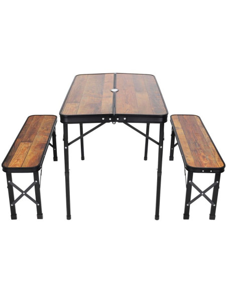 Stolik turystyczny składany kempingowy 90x60x70cm i 2 ławki 87x23x39cm drewno