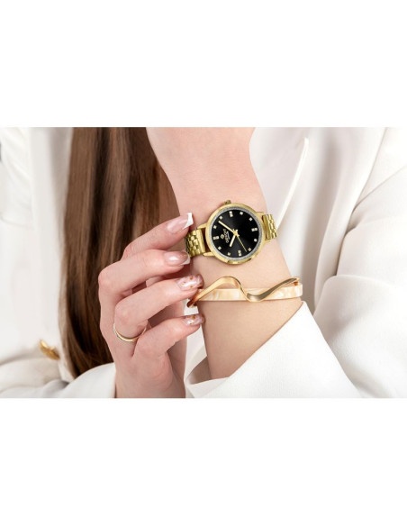 Zegarek damski giewont sapphire złoto czarny gw7370-b4