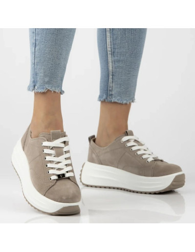 Skórzane półbuty damskie na platformie beżowe filippo dp6795