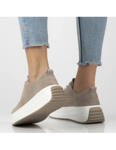 Skórzane półbuty damskie na platformie beżowe filippo dp6795