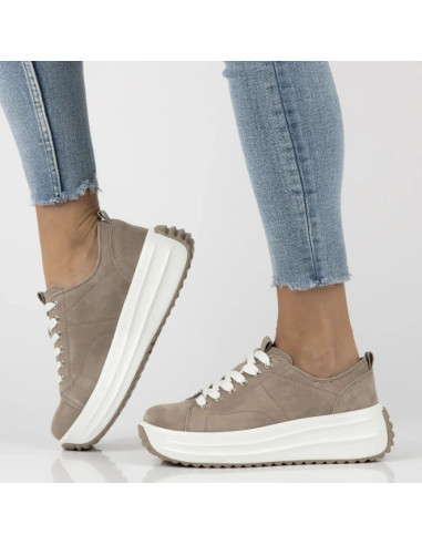 Skórzane półbuty damskie na platformie beżowe filippo dp6795