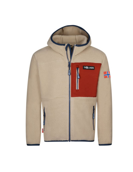 Kurtka polarowa dziecięca trollkids kids aurlandsfjord jacket rozpinana z kapturem beżowa (466-815)