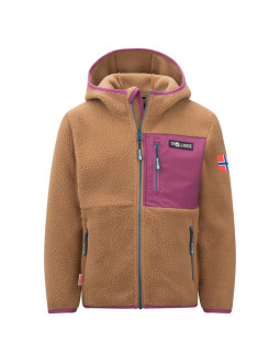 Kurtka polarowa dziecięca trollkids kids aurlandsfjord jacket z kapturem rozpinana brązowa (466-823)