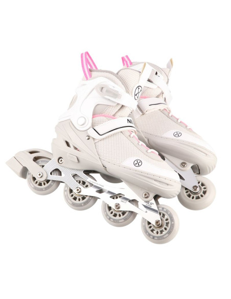 Nh18188a 2w1 szaro-różowe rozm.m(34-38) łyżworolki z wym. pł. hokejową nils extreme