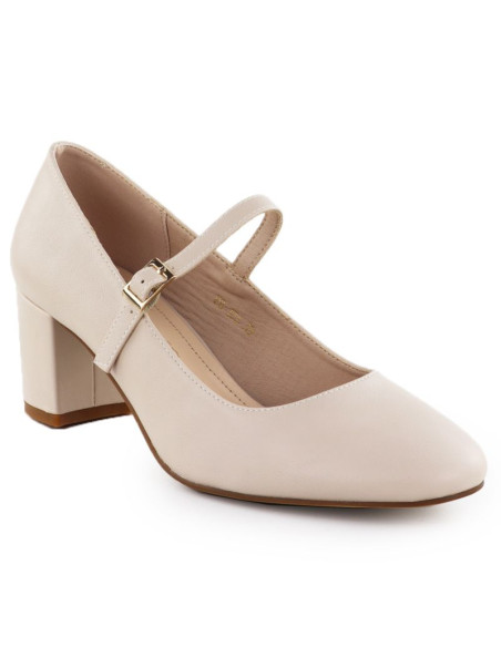 Czółenka na niskim obcasie z paskiem cieliste sergio leone pb176