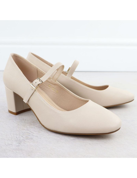 Czółenka na niskim obcasie z paskiem cieliste sergio leone pb176