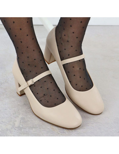 Czółenka na niskim obcasie z paskiem cieliste sergio leone pb176