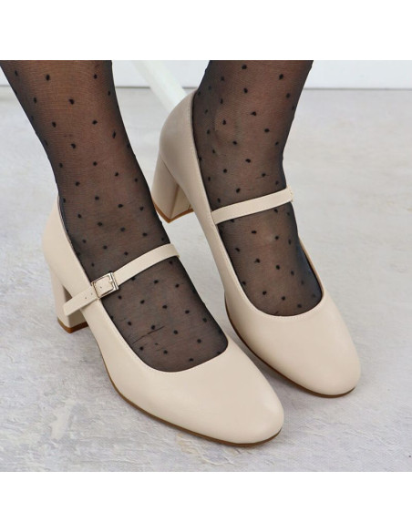 Czółenka na niskim obcasie z paskiem cieliste sergio leone pb176