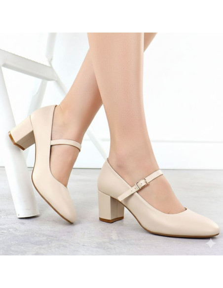 Czółenka na niskim obcasie z paskiem cieliste sergio leone pb176