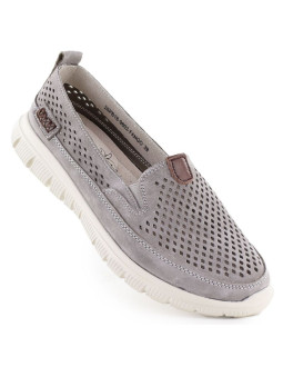 Skórzane półbuty damskie ażurowe szare evento 9802