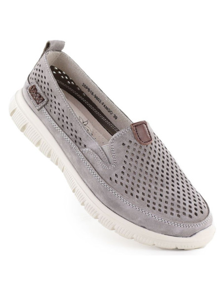 Skórzane półbuty damskie ażurowe szare evento 9802