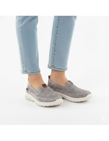 Skórzane półbuty damskie ażurowe szare evento 9802