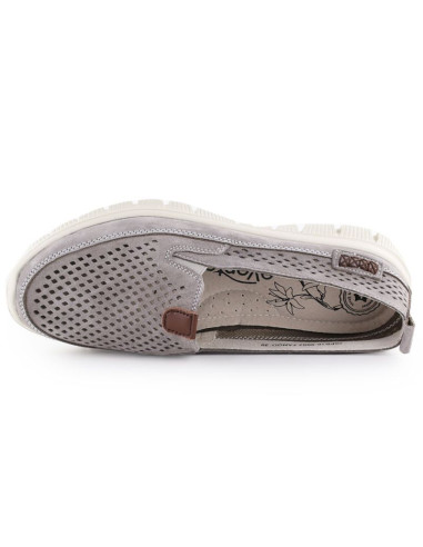 Skórzane półbuty damskie ażurowe szare evento 9802