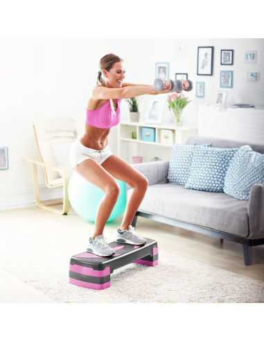Step do aerobiku i ćwiczeń fitness rebel active rba-3225-pu, 3 stopnie, szaro-fioletowy