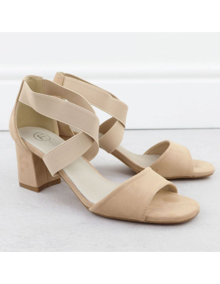 Sandały damskie na słupku wsuwane na gumki beżowe filippo  ds6920