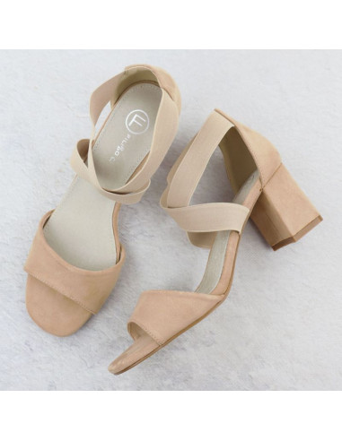 Sandały damskie na słupku wsuwane na gumki beżowe filippo  ds6920
