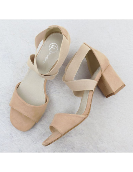 Sandały damskie na słupku wsuwane na gumki beżowe filippo  ds6920