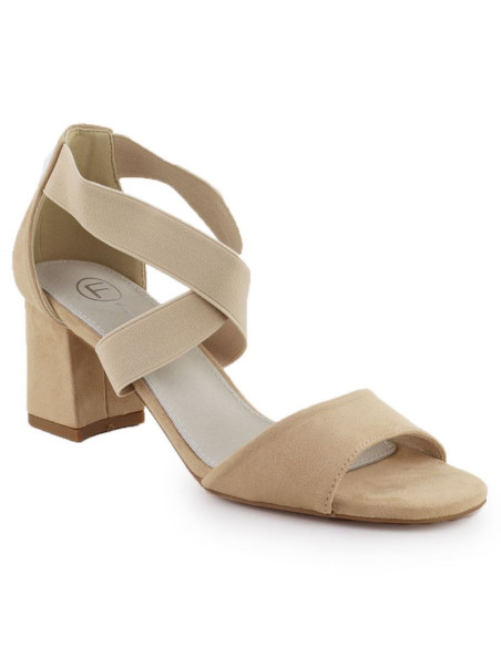 Sandały damskie na słupku wsuwane na gumki beżowe filippo  ds6920