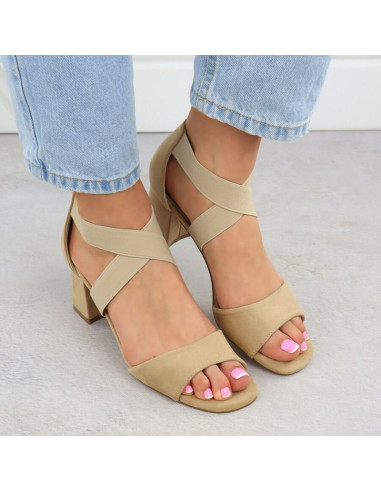 Sandały damskie na słupku wsuwane na gumki beżowe filippo  ds6920
