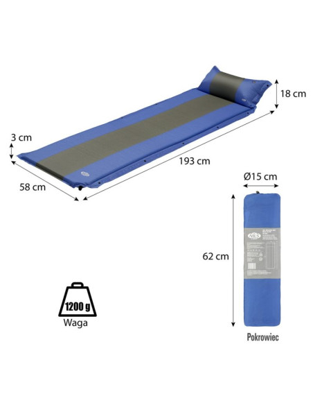 Mata samopompująca z poduszką nils camp nc4349 niebiesko-szara