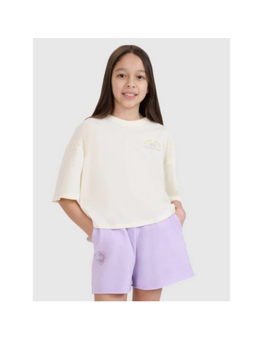T-shirt oversize crop top z nadrukiem dziewczęcy 4f 4fjwss25ttshf1868-11s