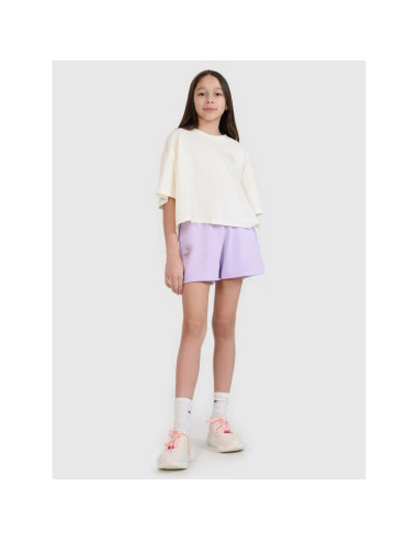 T-shirt oversize crop top z nadrukiem dziewczęcy 4f 4fjwss25ttshf1868-11s