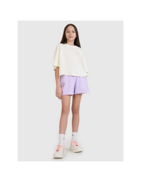 T-shirt oversize crop top z nadrukiem dziewczęcy 4f 4fjwss25ttshf1868-11s