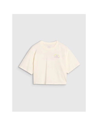 T-shirt oversize crop top z nadrukiem dziewczęcy 4f 4fjwss25ttshf1868-11s