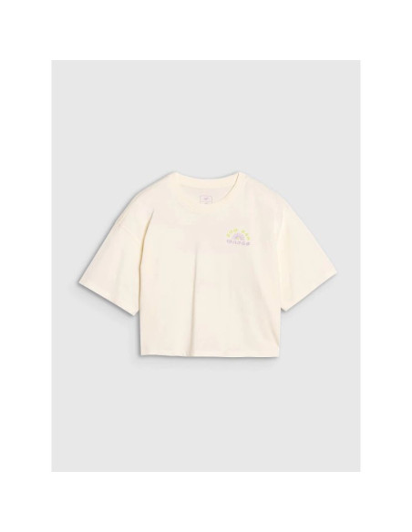 T-shirt oversize crop top z nadrukiem dziewczęcy 4f 4fjwss25ttshf1868-11s