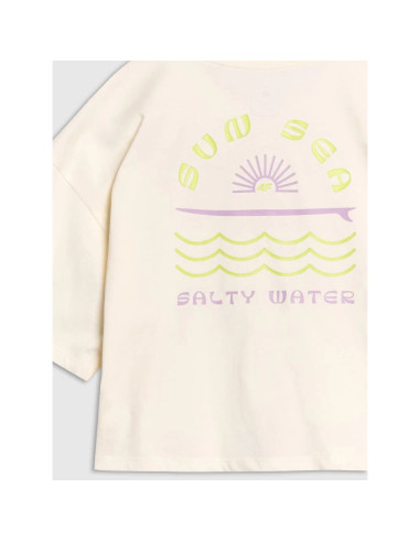 T-shirt oversize crop top z nadrukiem dziewczęcy 4f 4fjwss25ttshf1868-11s