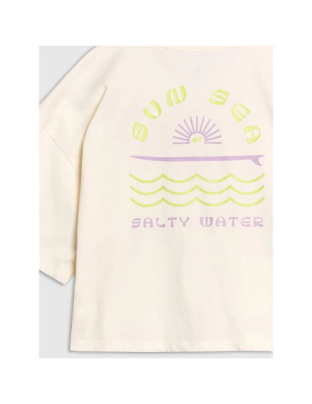 T-shirt oversize crop top z nadrukiem dziewczęcy 4f 4fjwss25ttshf1868-11s