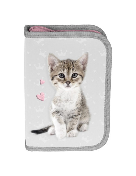 Piórnik szkolny paso sweet kitty szary z wyposażeniem do szkoły - pp23kc-p001