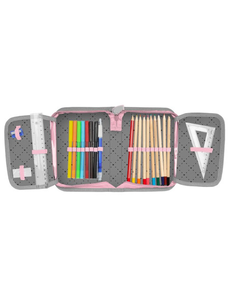 Piórnik szkolny paso sweet kitty szary z wyposażeniem do szkoły - pp23kc-p001